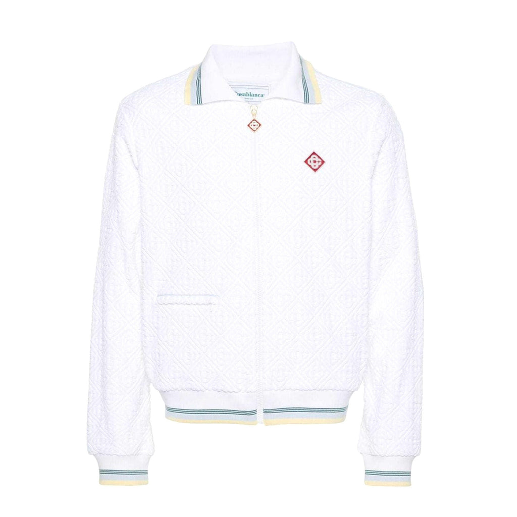 Casablanca Men's Spring & Autumn White Striped Trim Cozy Knit Zipper Lapel Long Sleeve Jacket #73815