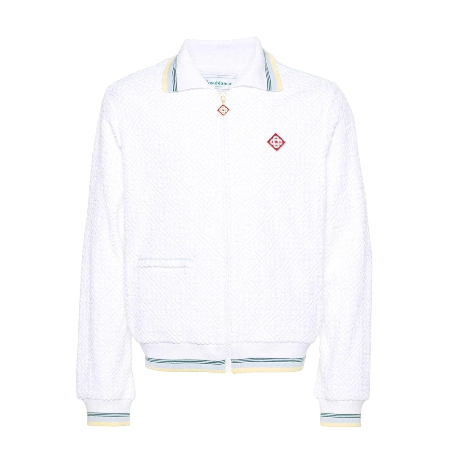 Casablanca Men's Spring & Autumn White Striped Trim Cozy Knit Zipper Lapel Long Sleeve Jacket #73815