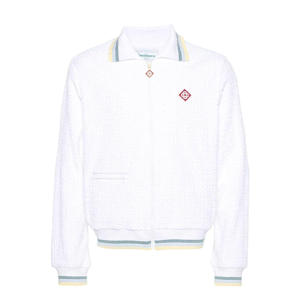 Casablanca Men's Spring & Autumn White Striped Trim Cozy Knit Zipper Lapel Long Sleeve Jacket #73815