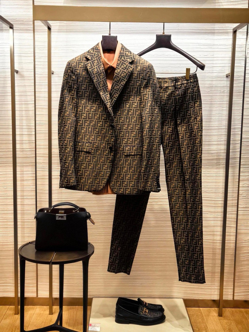 Fendi Men's Fall And Winter F Full Print Casual Suit Jacquard Lapel Single-breasted Jacket Straight Suit Pants Set #71558