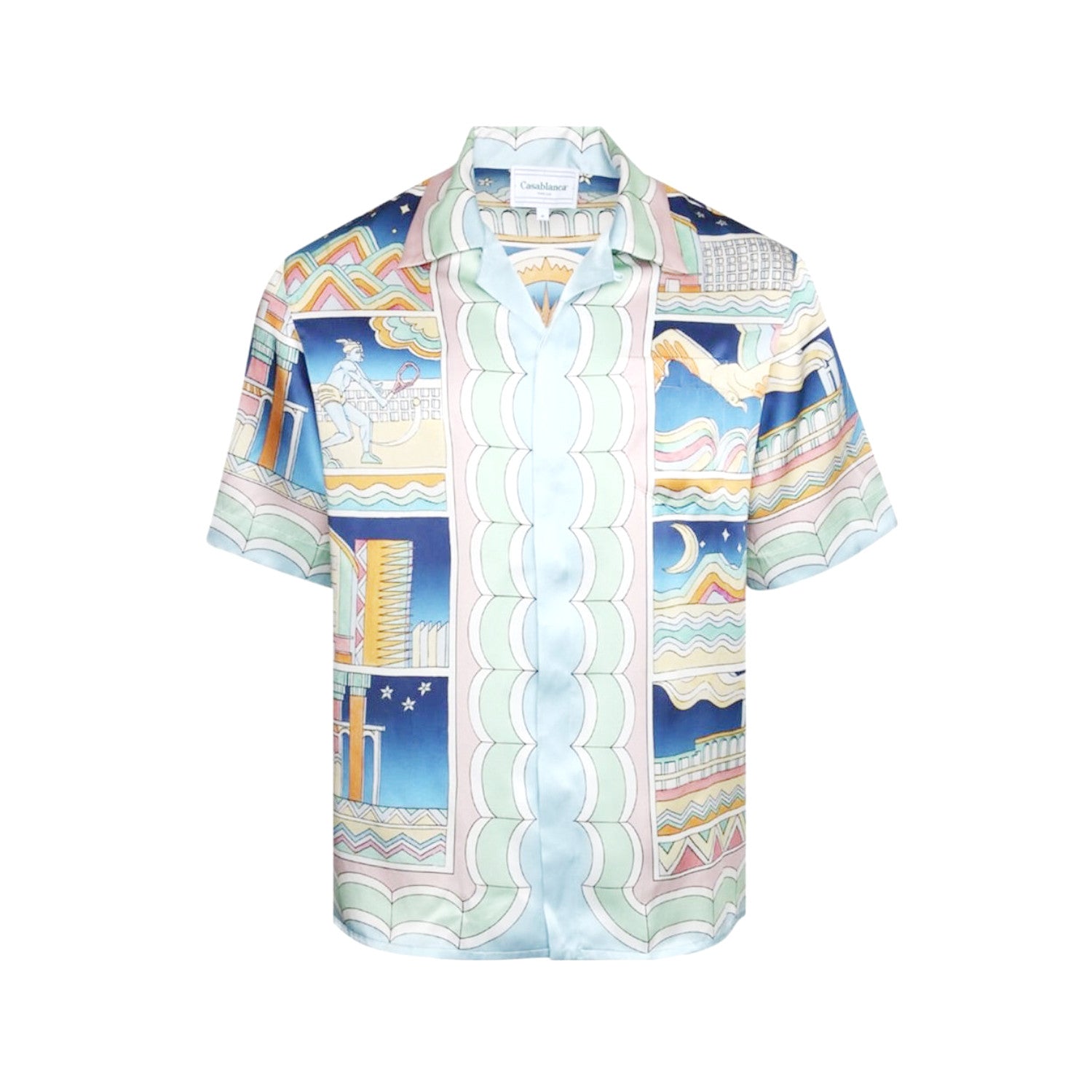 Casablanca Men's Summer City Print Single-Breasted Short-Sleeved Shirt and Casual Drawstring Shorts Set Suit #77128
