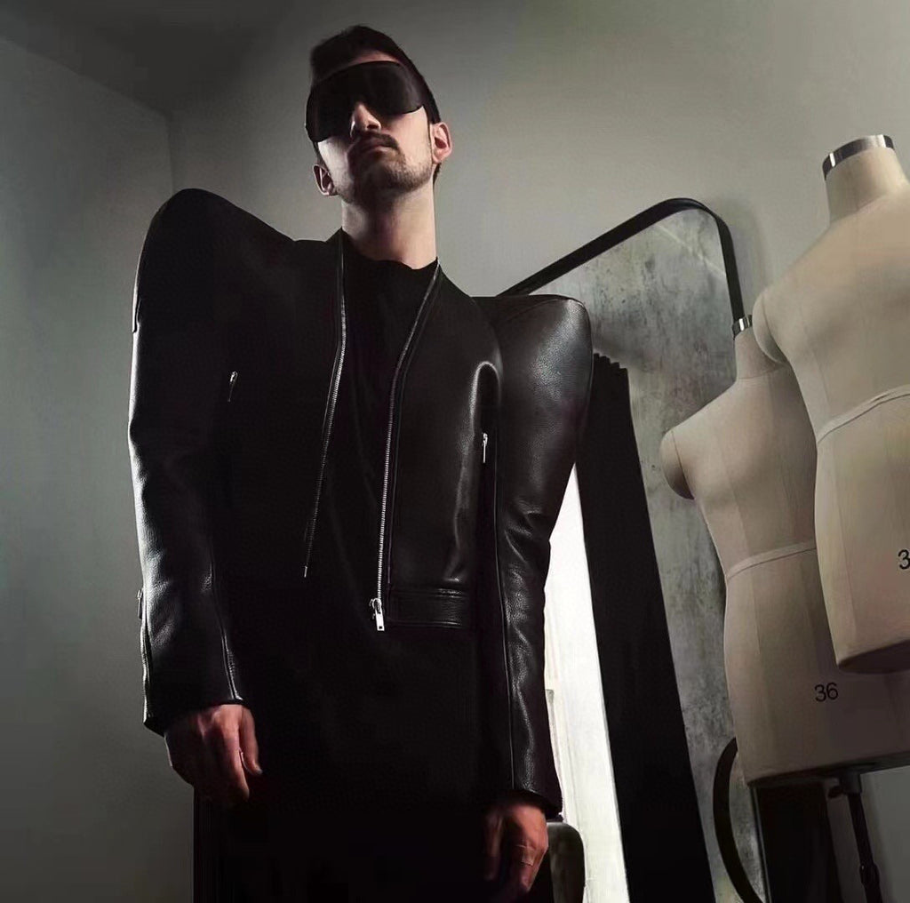 Rick Owens Men's Autumn And Winter Solid Color Short Fit Zipper Casual Leather Jacket Ngvp #6961