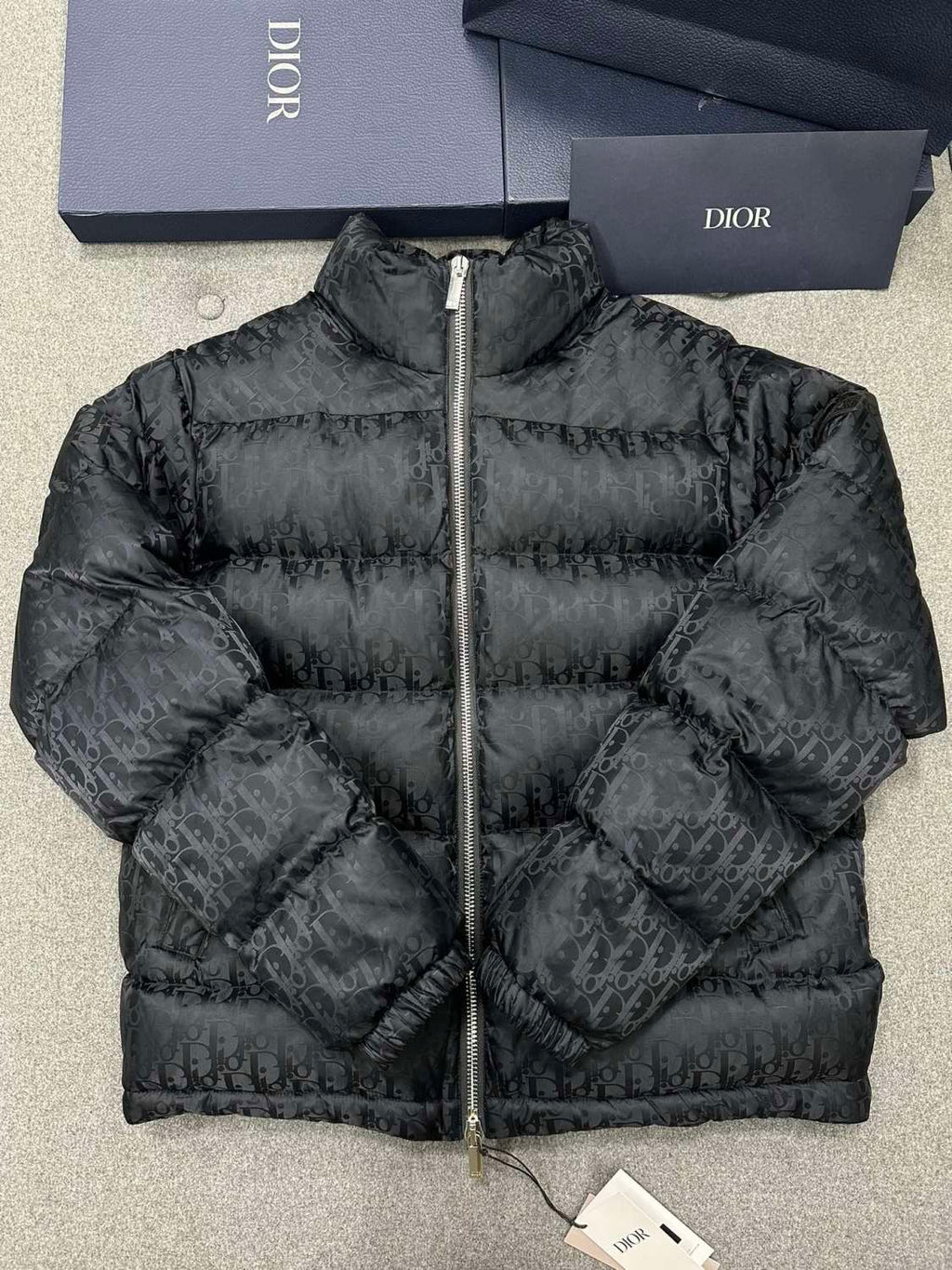 Dior Top-quality Version Men's Winter Solid Color Logo Full Print Zipper Collar Down Long Sleeve Puffer Down Jacket #334786