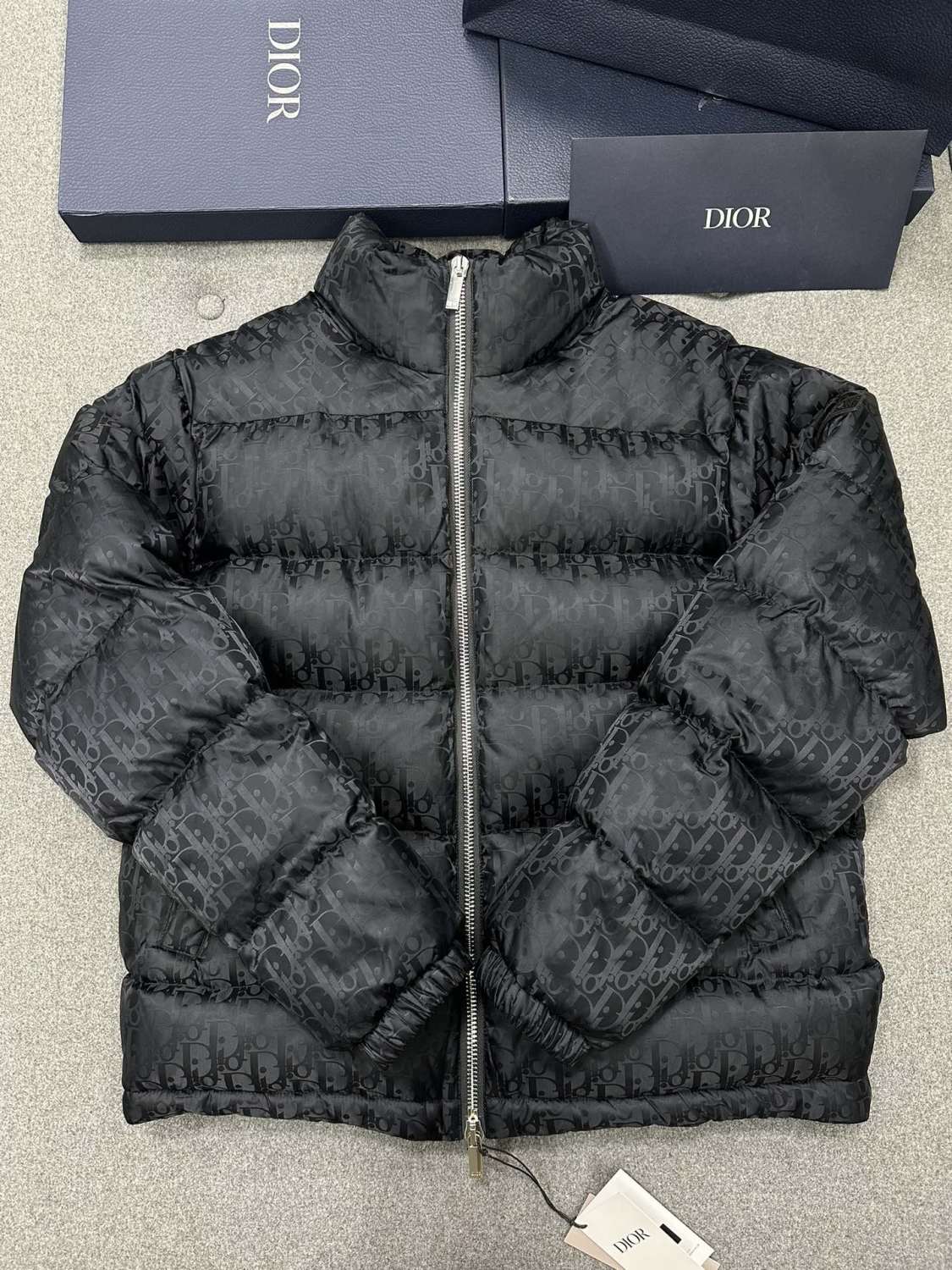 Dior Top-quality Version Men's Winter Solid Color Logo Full Print Zipper Collar Down Long Sleeve Puffer Down Jacket #334786