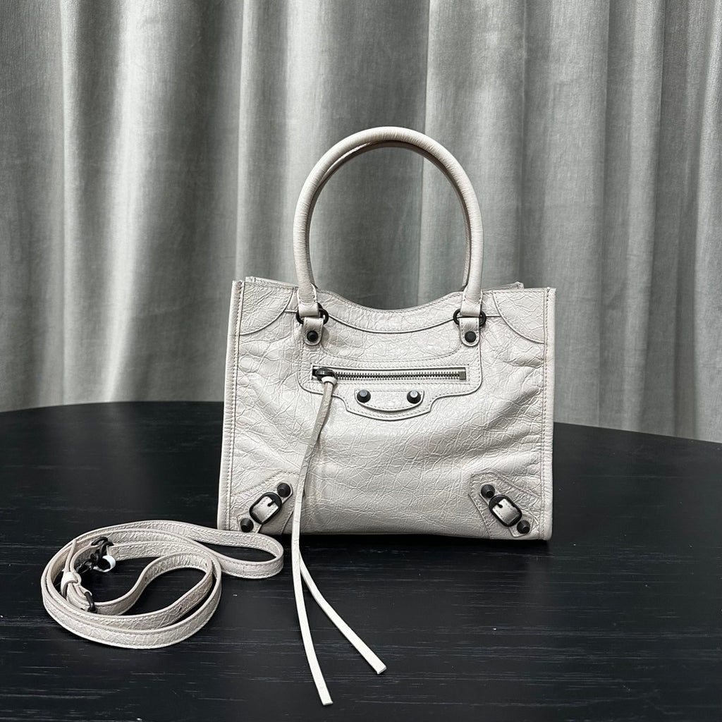 Balenciaga Le City Vertical Tote Bag Motorcycle Bag Cracked Old Retro Rivet Tassel Zipper Commuting Casual Bag #332658