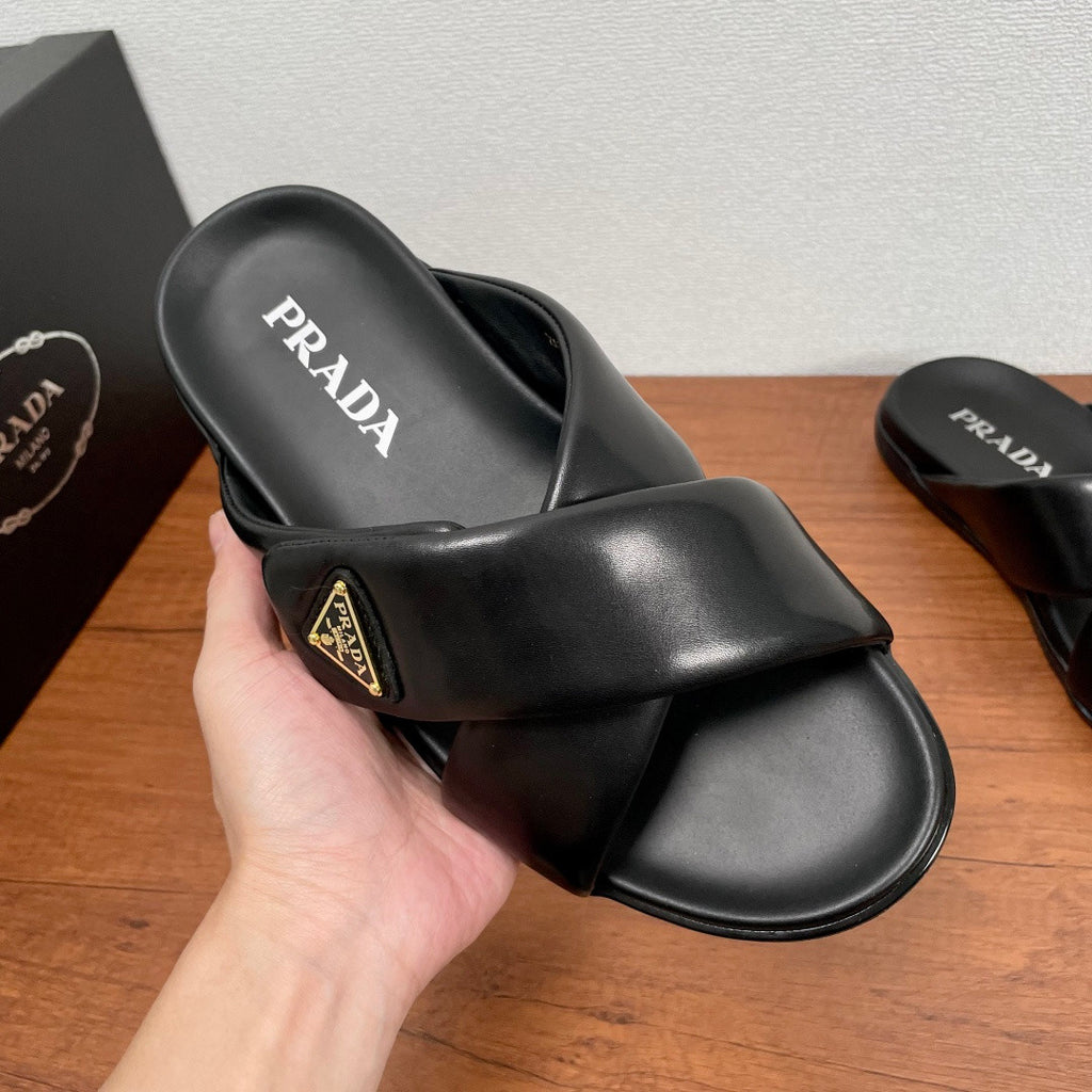Prada Leather Cross Slides #383748