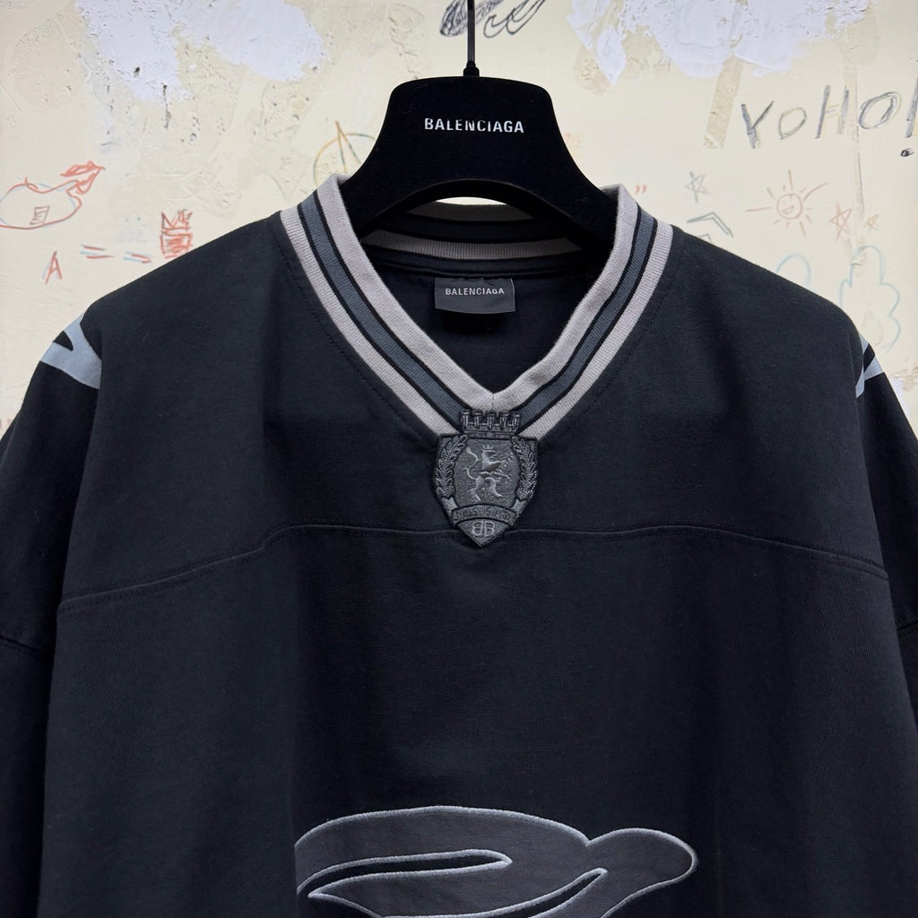 Balenciaga Top-Quality Version Men's 3b Football V-neck T-shirt Oversized Black Anthracite  #336374
