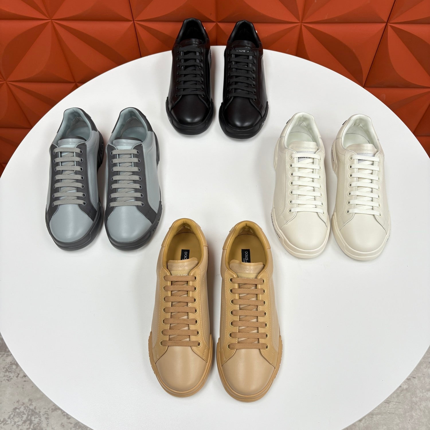 Dolce&Gabbana Men's And Women's Spring/Fall Fashion Casual Round Toe Lace Up Solid Color Leather Printed Rubber Sole Sneakers Shoes #78728