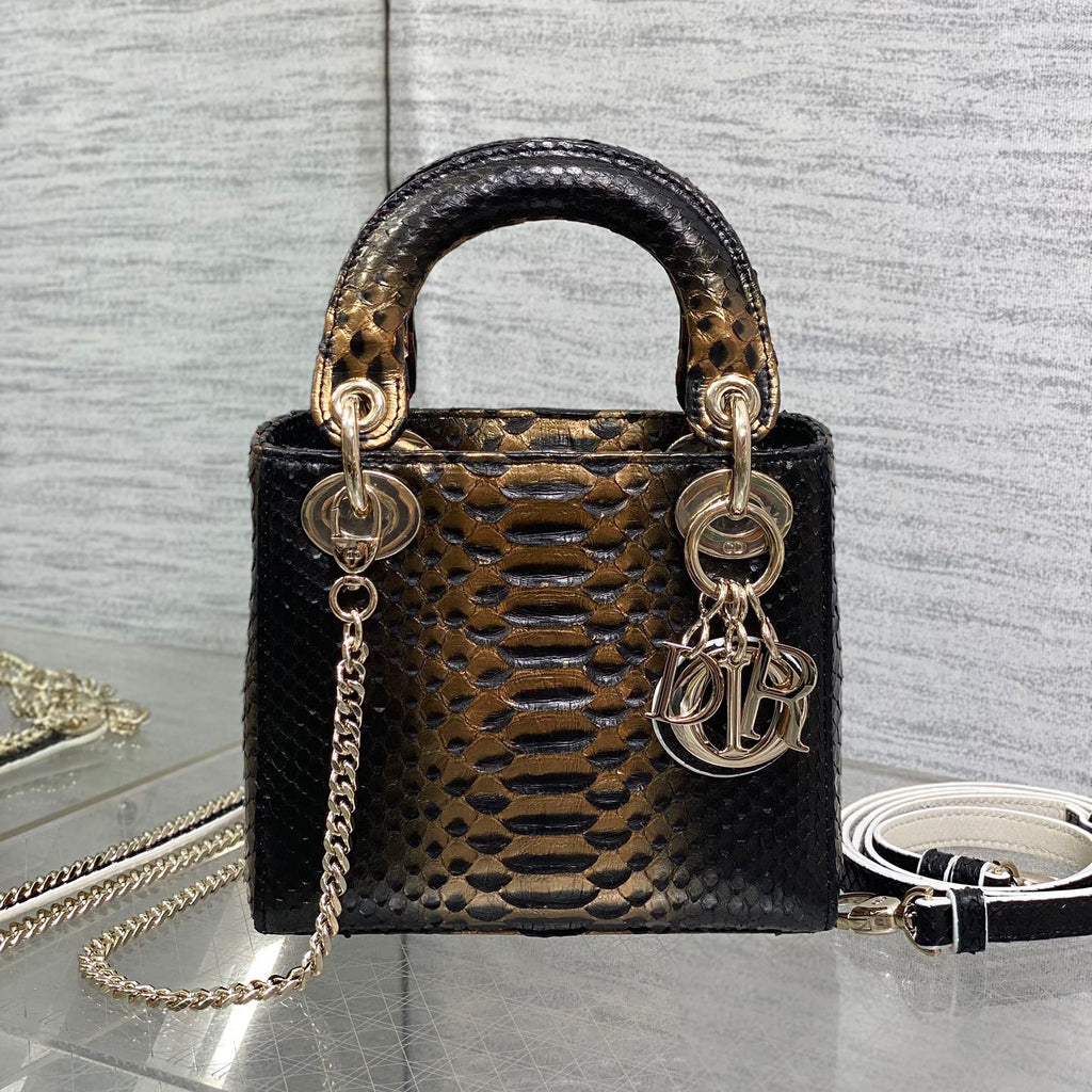 Dior Lady Women's Solid Color Metal Pendant Detachable Chain Shoulder Strap Snake Skin Single Shoulder Crossbody Handbag Bag Bags #77722