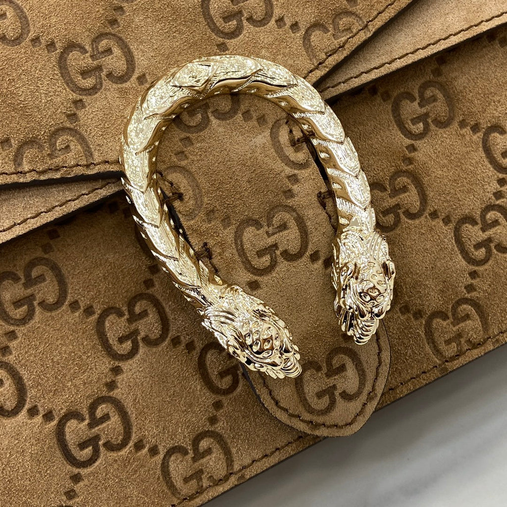 Gucci Women's Solid Color Sliding Chain Tiger Head Lock Clasp Suede Crossbody Shoulder Bag Bags #75131