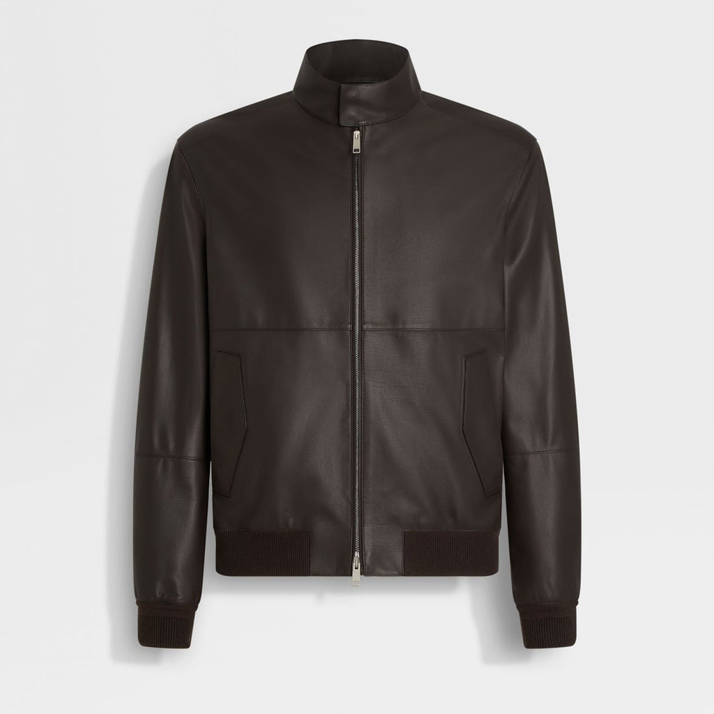 Ermenegildo Zegna Men's Fall And Winter Flight Jacket Leather Jacket Fashion Temperament Zipper Premium Design Jacket Ngvp #2249