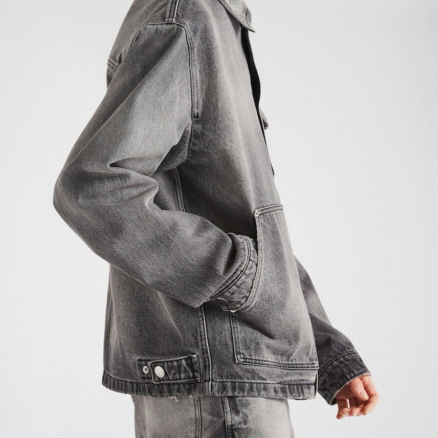 Prada Men's Spring/Autumn Solid Color Triangle Logo Single-Breasted Casual Denim Jacket #77989
