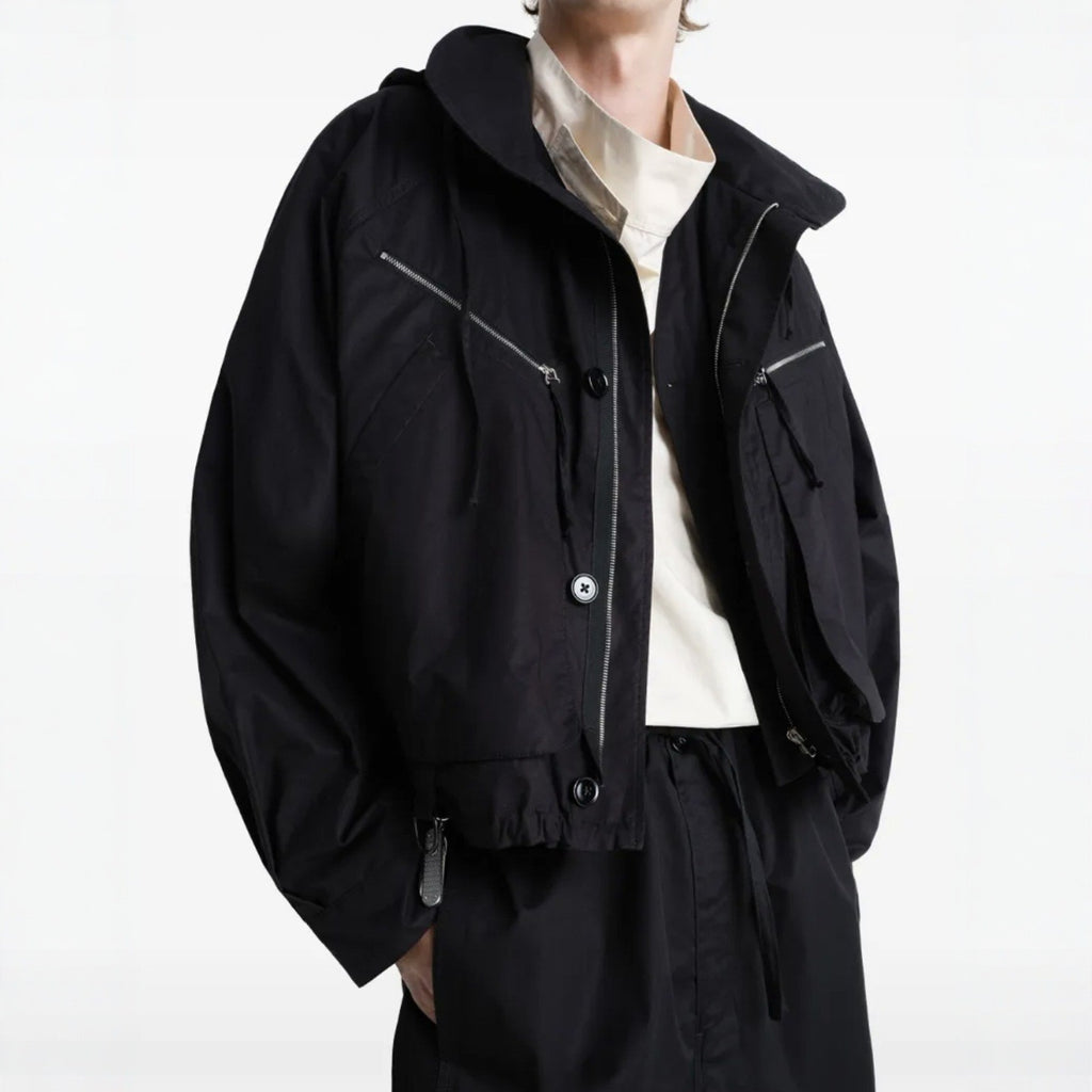 Lemaire Men's Fall And Winter Black Simple Loose Silhouette Paratrooper Workwear Zipper Jacket Tide Ngvp #2636