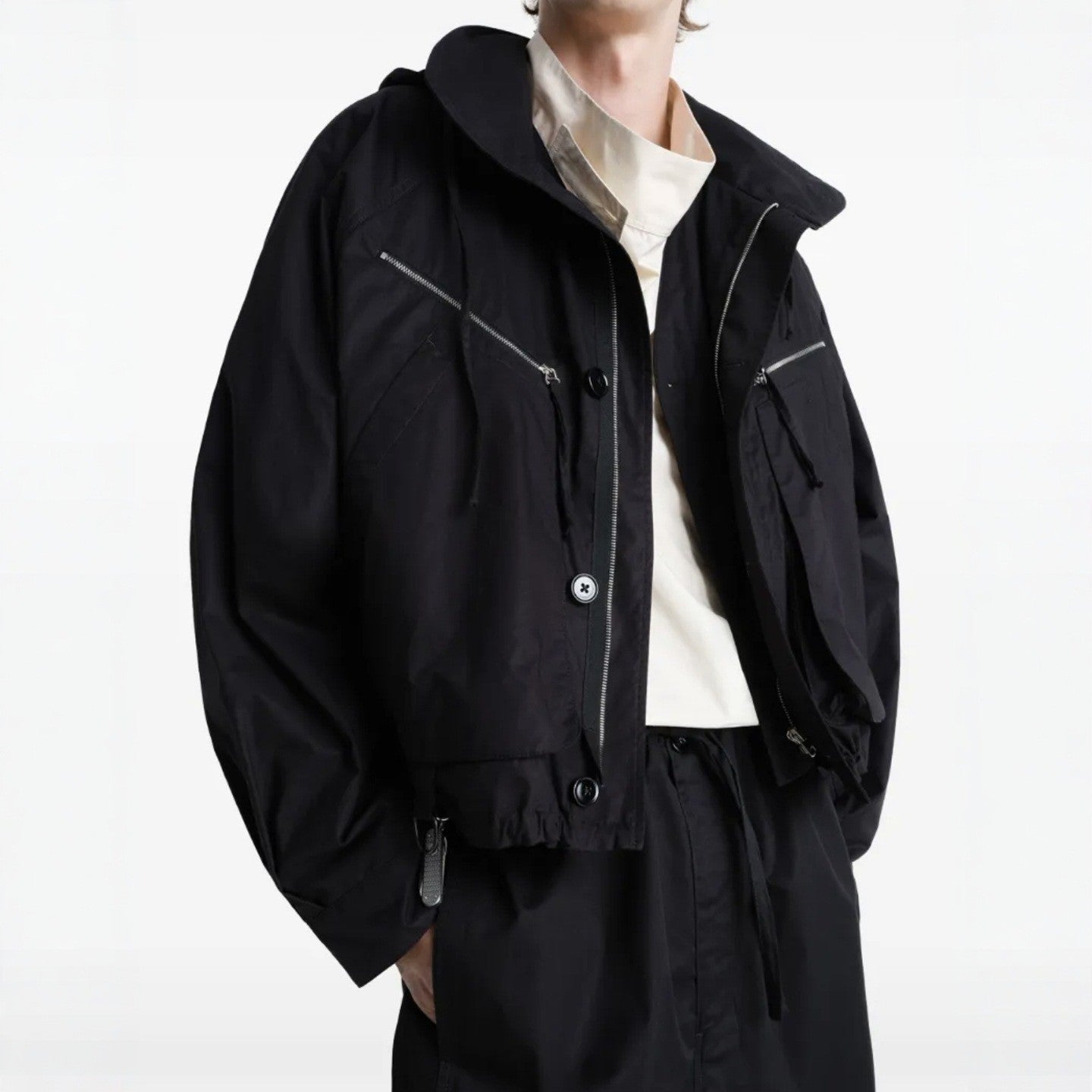 Lemaire Men's Fall And Winter Black Simple Loose Silhouette Paratrooper Workwear Zipper Jacket Tide Ngvp #2636