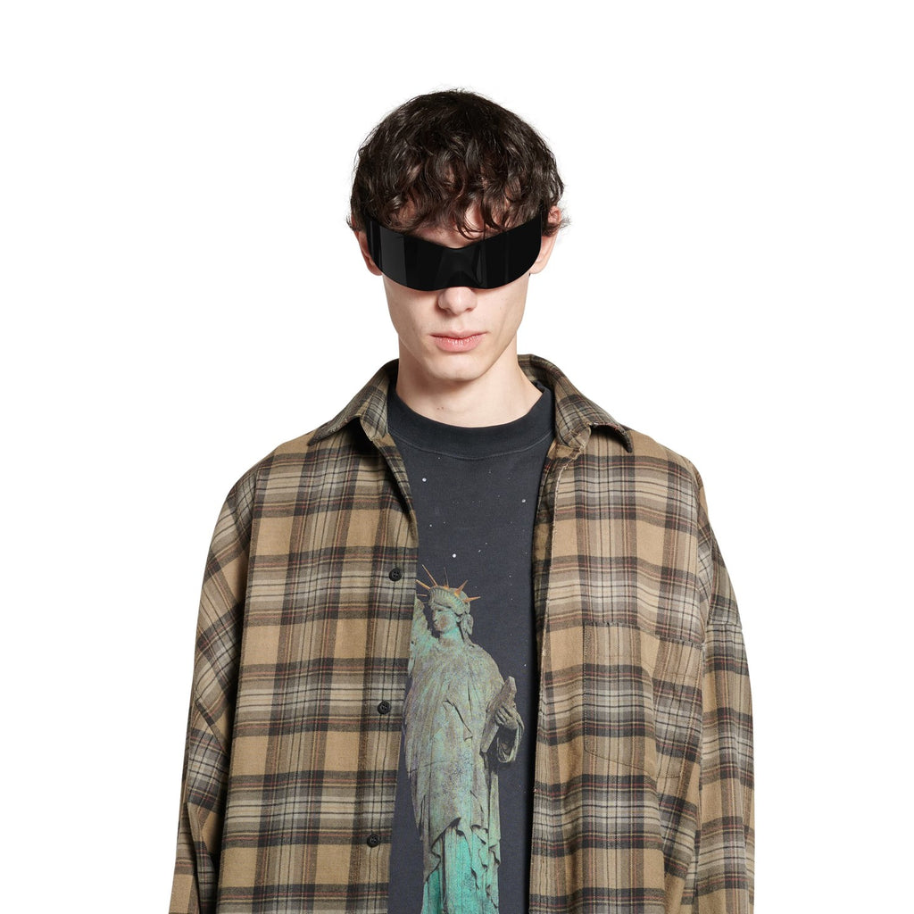 Balenciaga Men's Spring And Autumn Checkered Lapel Aged Cotton PARIS LIBERTY Loose Long Sleeve Solid Layered Shirt Ngvp #9286