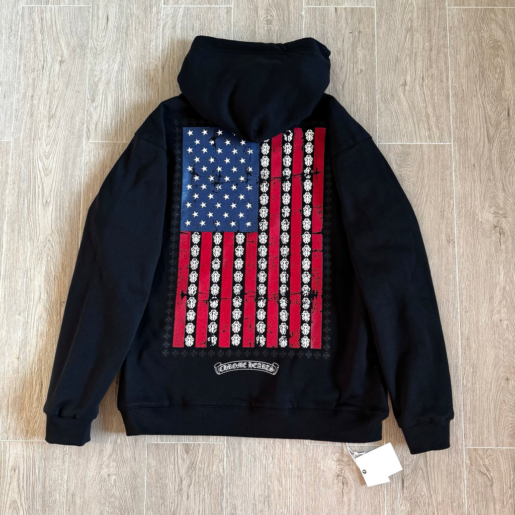 Chrome Hearts Distressed American Flag Zip Hooded Sweatshirt #336049