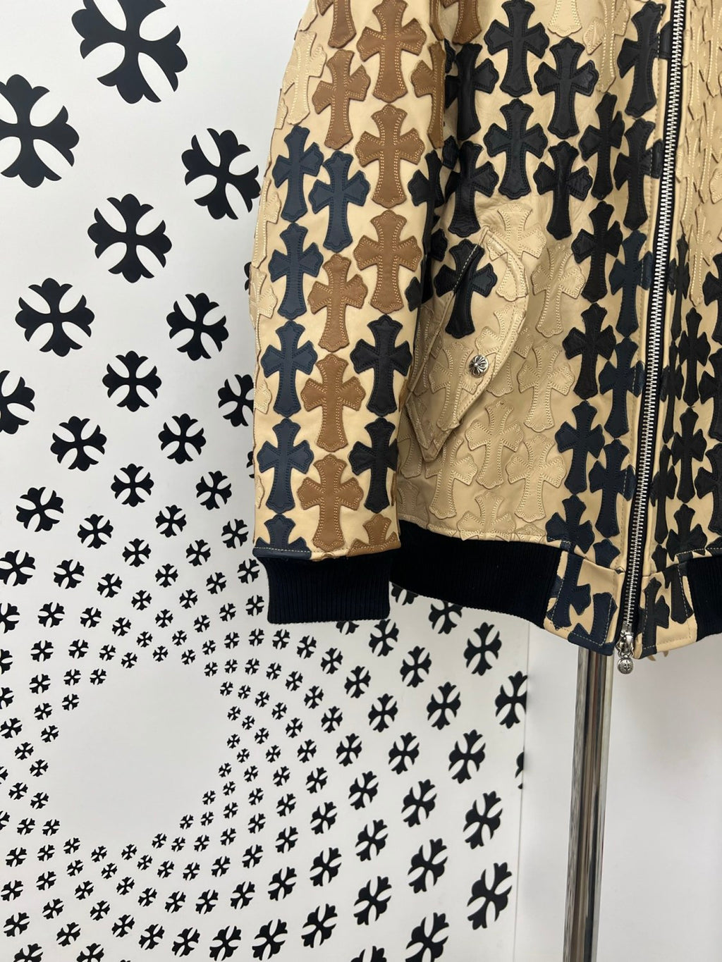 Chrome Hearts Men's Spring/Summer Classic Fashion Zipper Long Sleeve Cowhide Leather Cross Print Jacket #78221