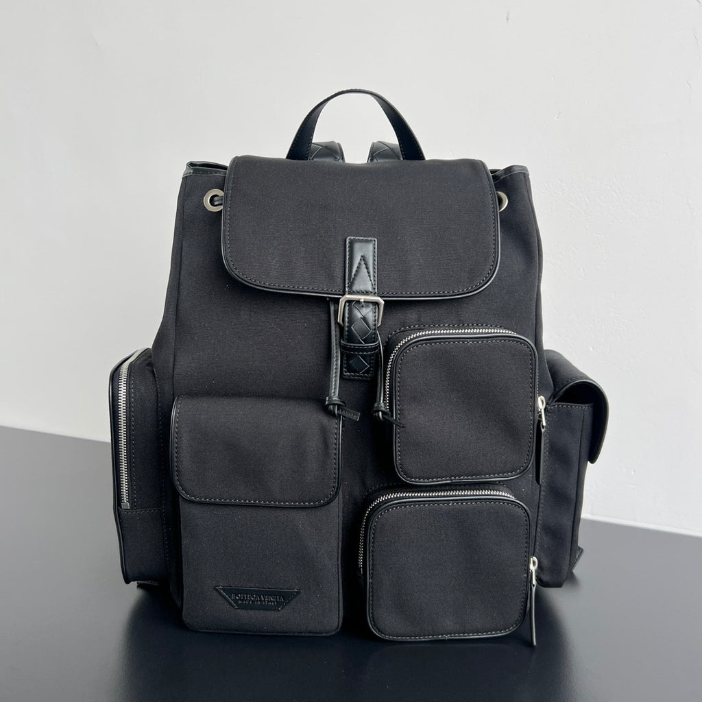 Bottega Veneta Crossroad Multi-Pocket Nylon Backpack Woven Leather Adjustable Straps #333014