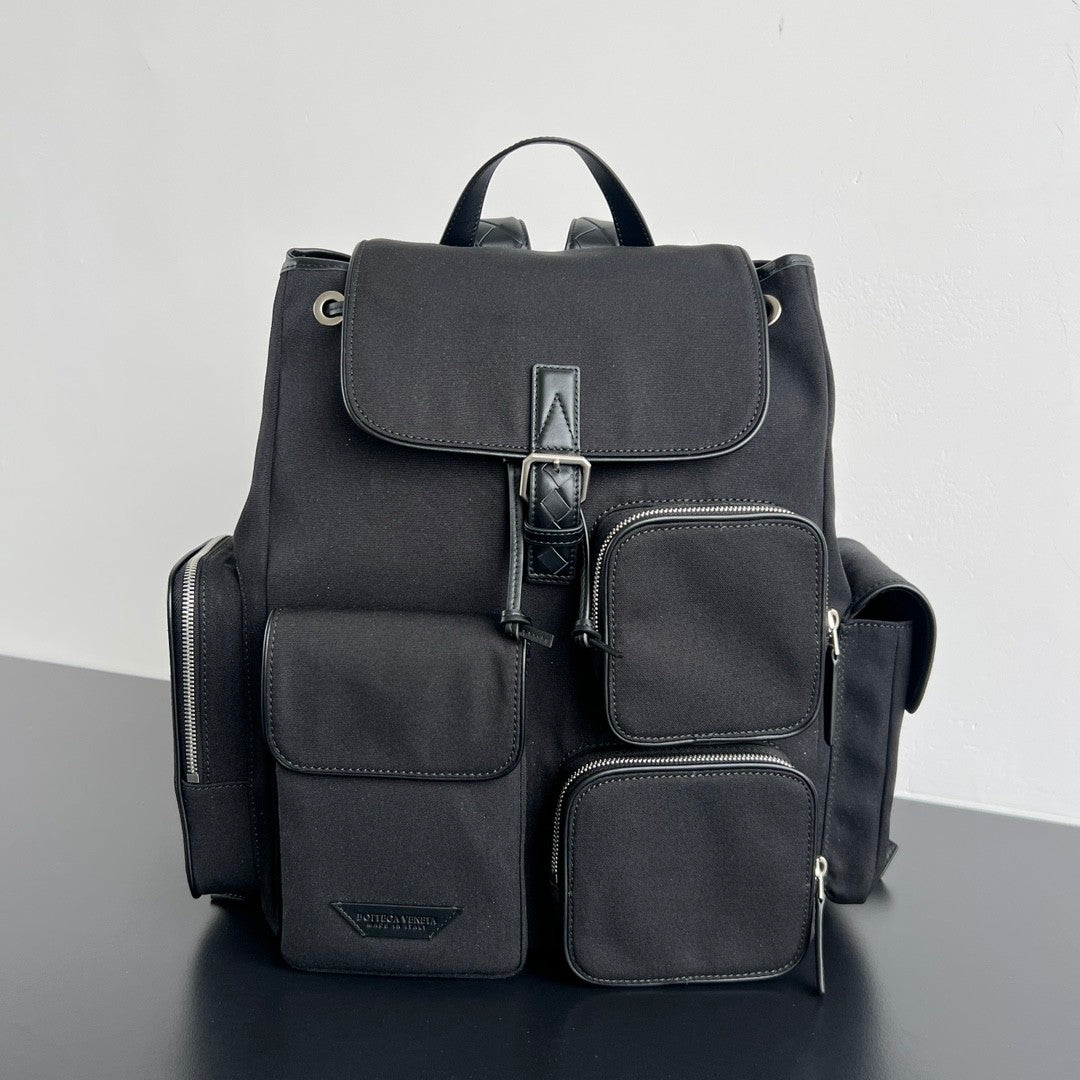 Bottega Veneta Crossroad Multi-Pocket Nylon Backpack Woven Leather Adjustable Straps #333014