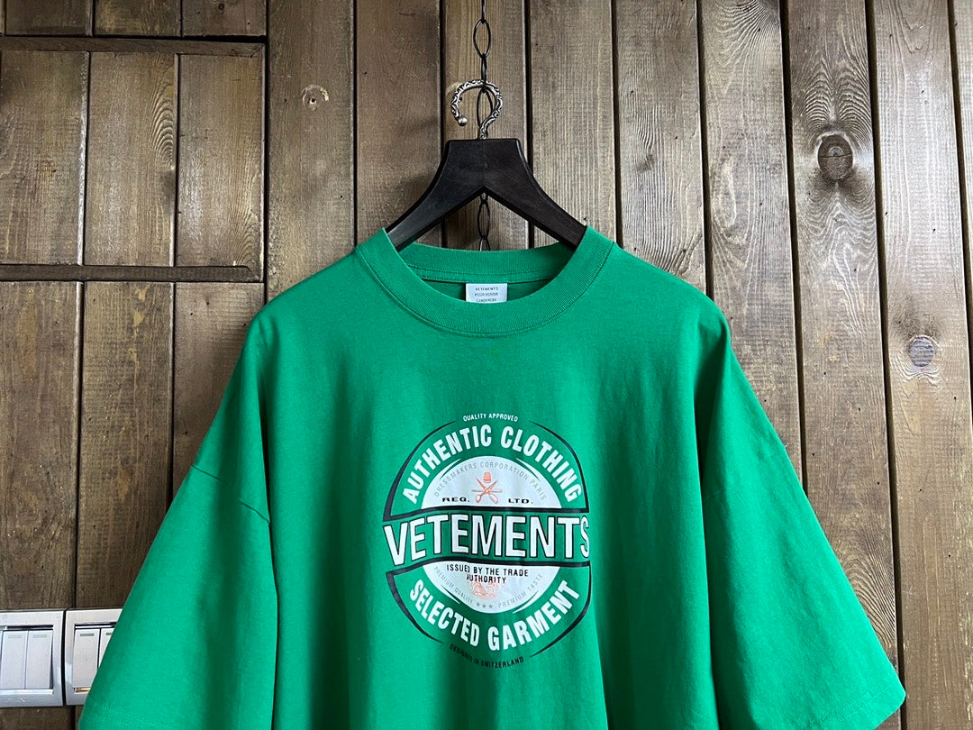 Vetements Men's Summer Logo Pattern Printing Casual Green Loose Round Neck Short Sleeve T-Shirt #71599