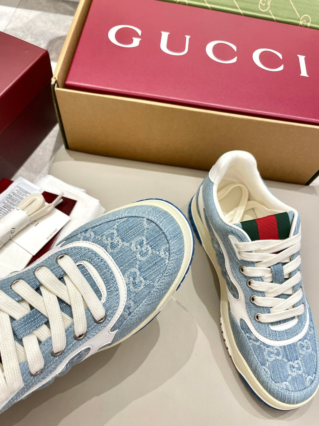 Gucci Re-Web Men's and Women's Alphabet Print Colorblock Leather Low Top Lace Up Casual Sneakers Shoes #77687