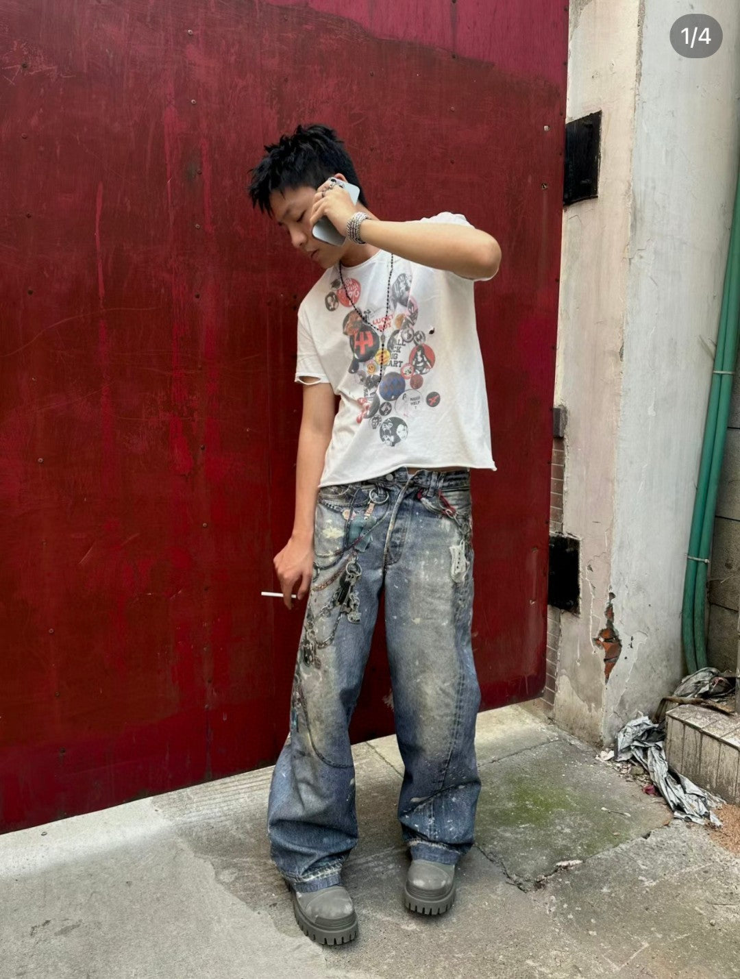 Acne Studios Men's And Women's 3DPrinted Pattern Loose Low Waisted Casual Wide Leg Solid Color Denim Pants Ngvp #8513
