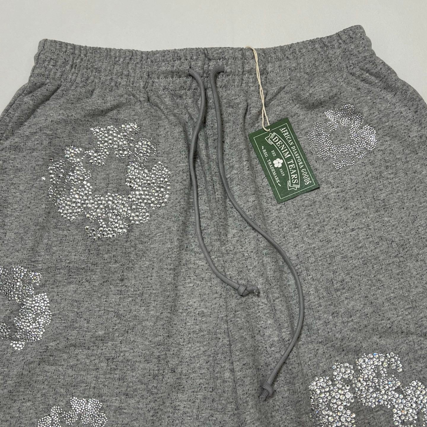 Denim Tears X Swarovski Men's Women's Summer Floral Rhinestone Solid Color Drawstring Tie Cotton Cashmere Casual Shorts Ngvp #1826