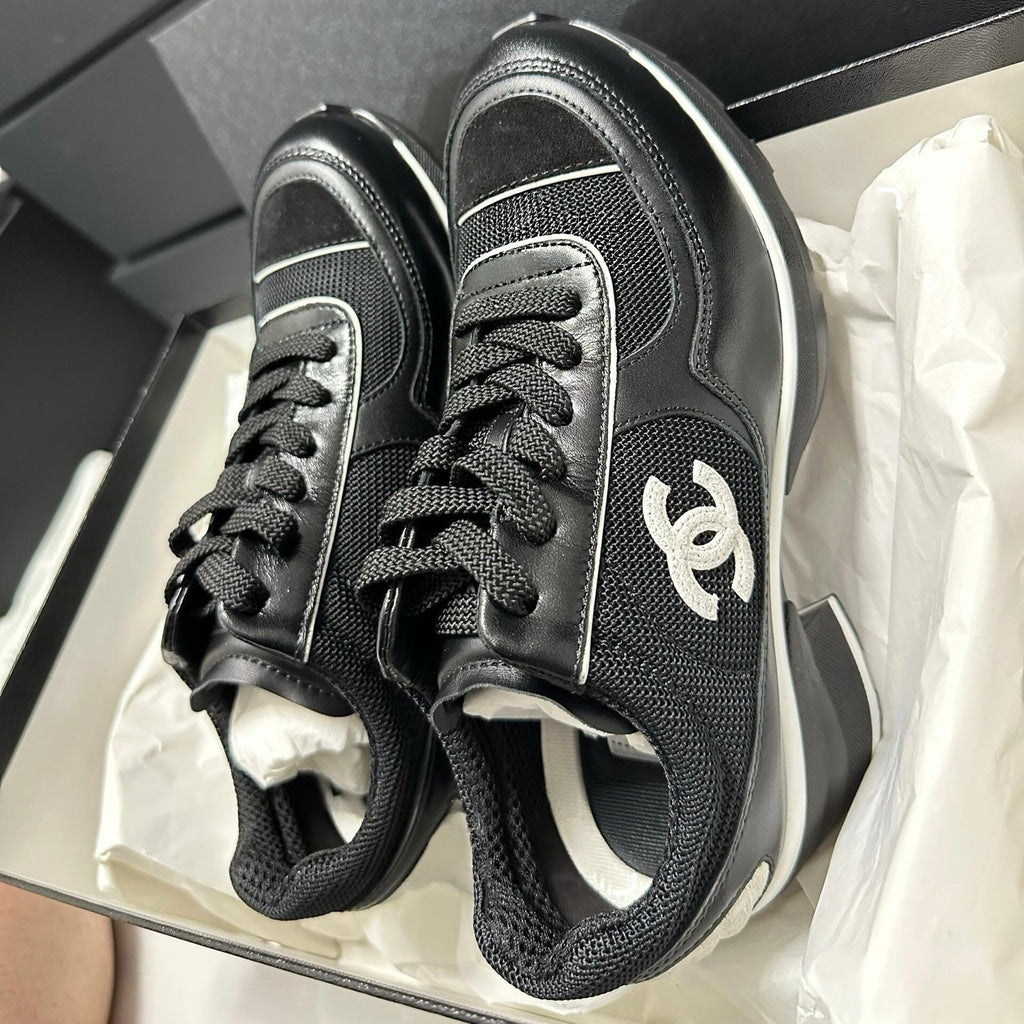 Chanel Women's Spring/Fall Fashion Classic Color Block Round Toe Lace Up Slip On Low Top Chunky Heel Sneakers Casual Shoes #78988