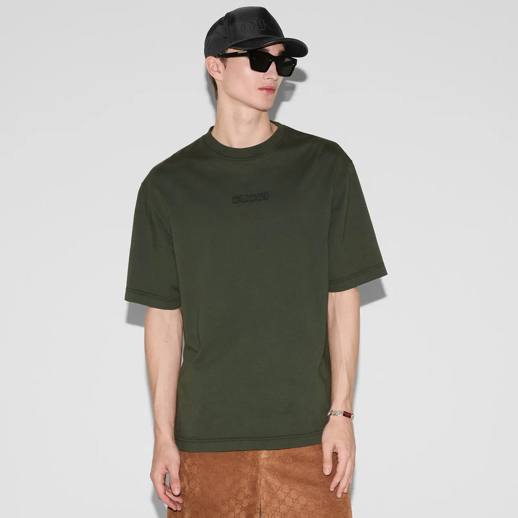 Gucci Men's Summer Solid Color Embroidered Letter Printed Cotton Round Neck Short Sleeve T-Shirt #75317