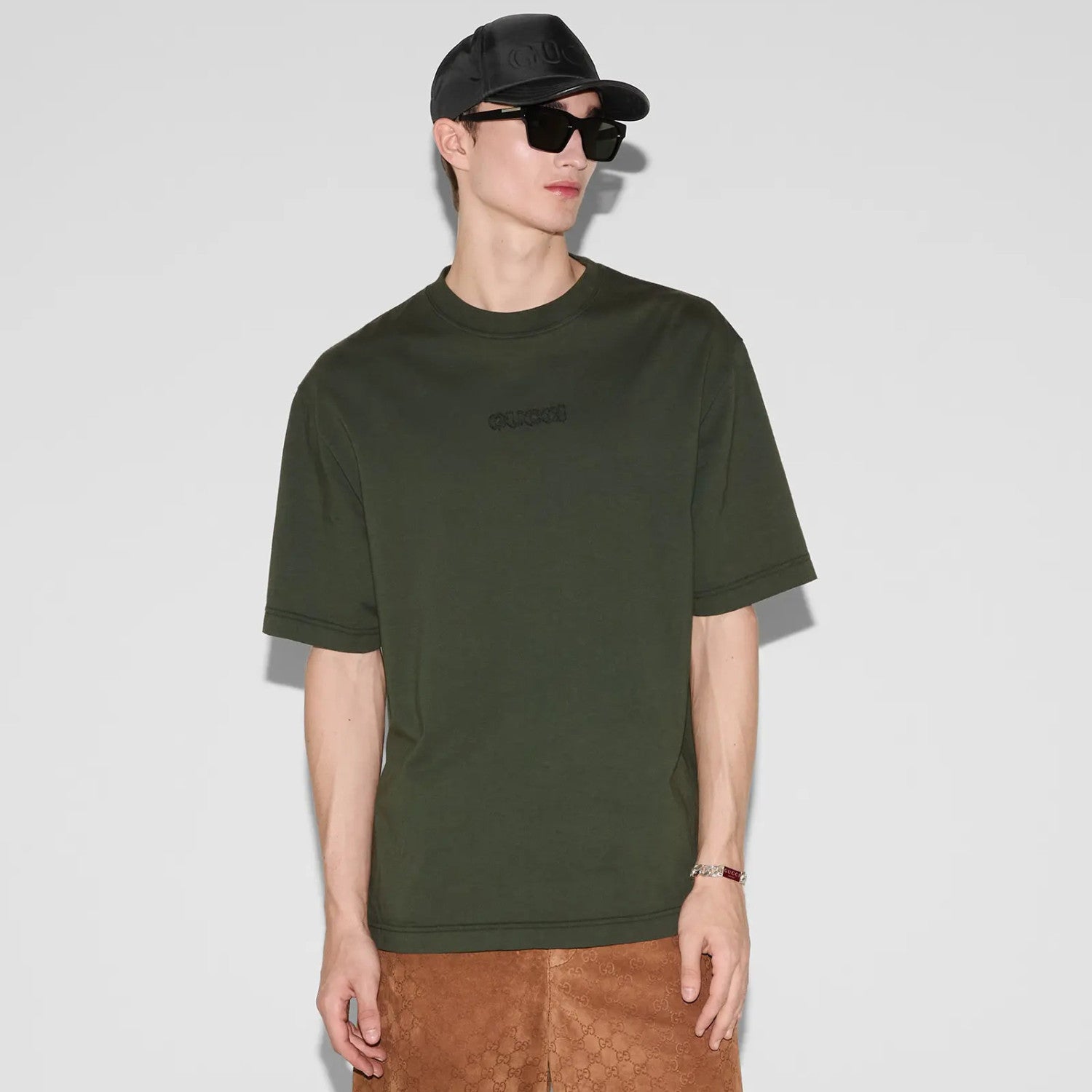 Gucci Men's Summer Solid Color Embroidered Letter Printed Cotton Round Neck Short Sleeve T-Shirt #75317