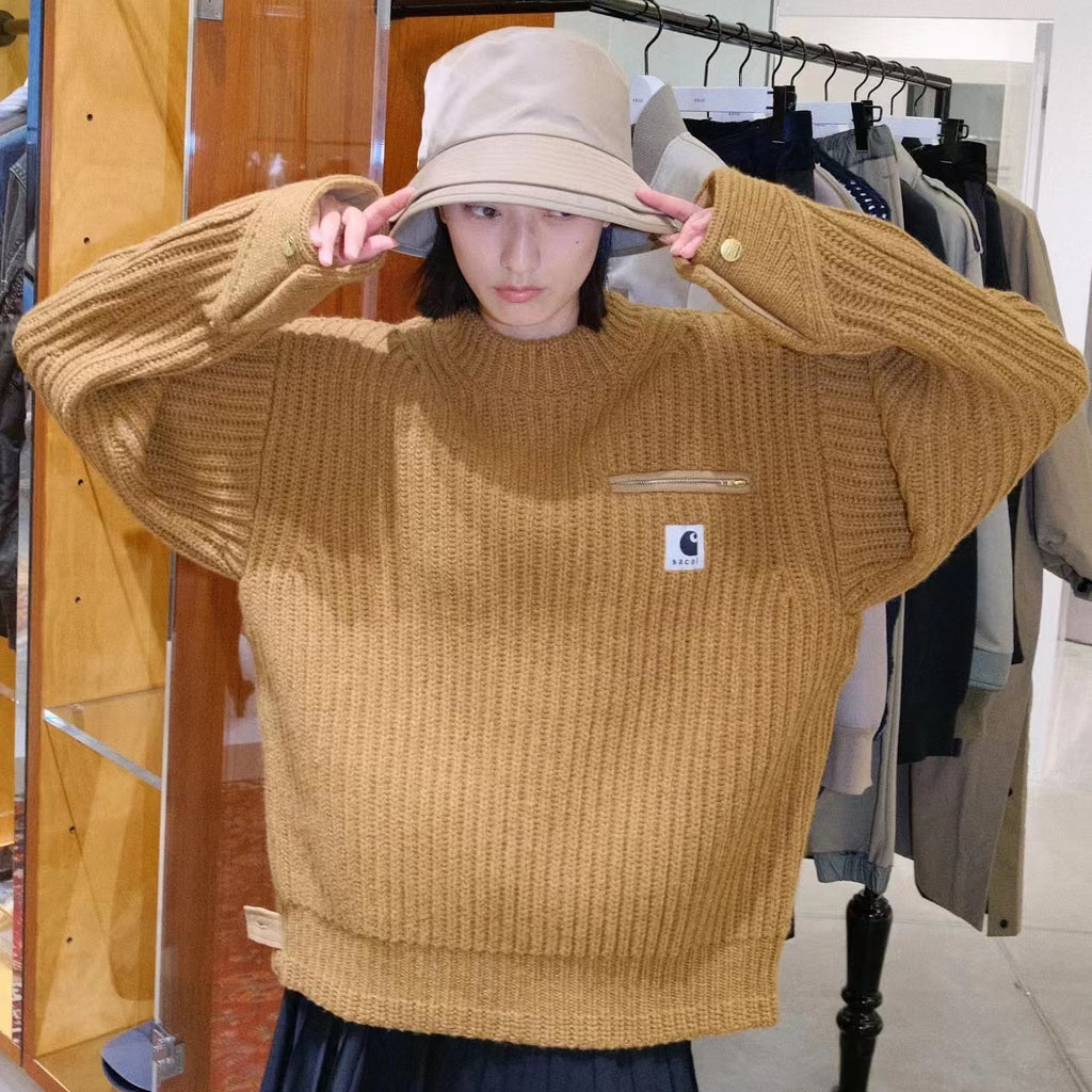 Sacai x Carhartt WIP Men's And Women's Models Autumn And Winter Loose Casual High Neck Long Sleeve Knitted Jumper Pullover #97645