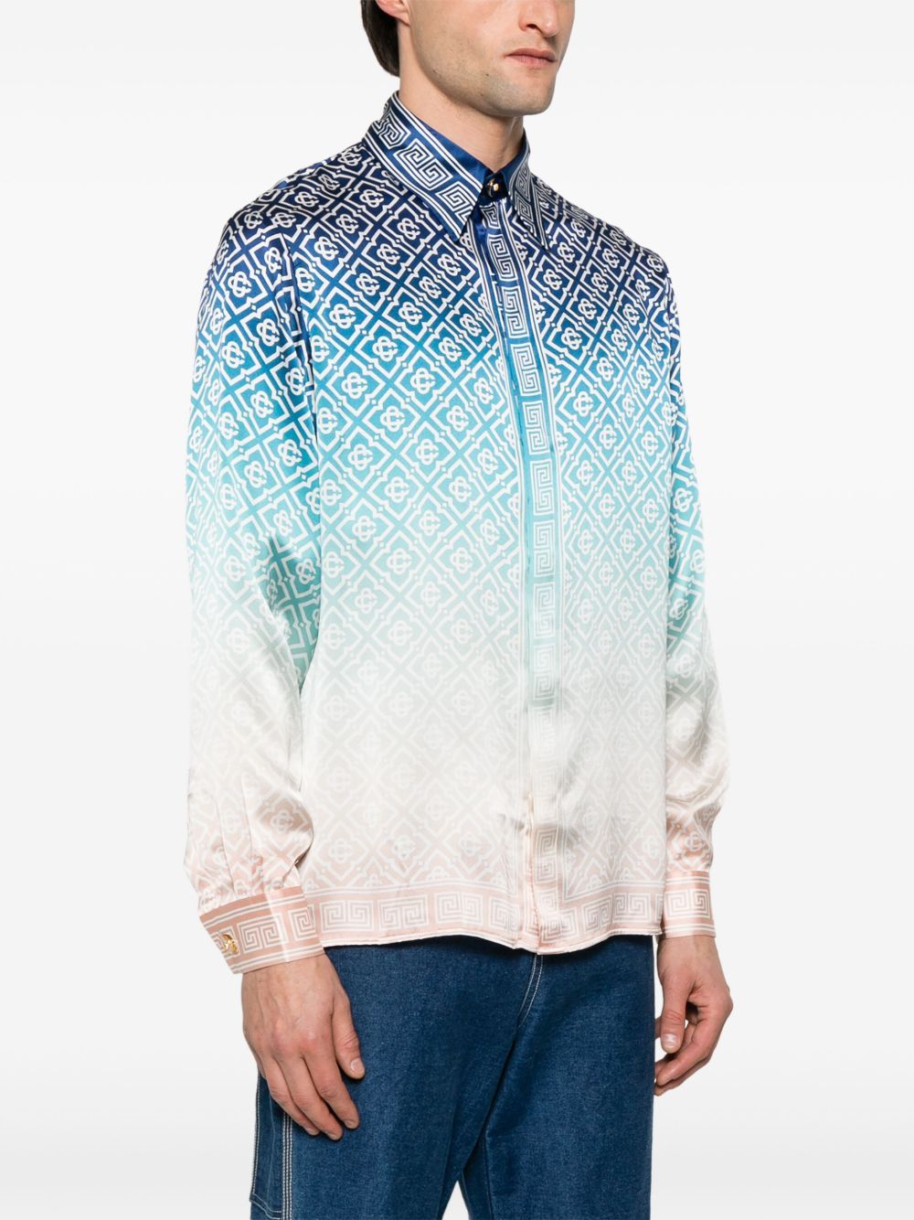 Casablanca Men's Spring And Fall Single-Breasted Loose Gradient Logo Pattern Long-Sleeved Silk Shirt Casual Elastic Pants #71877