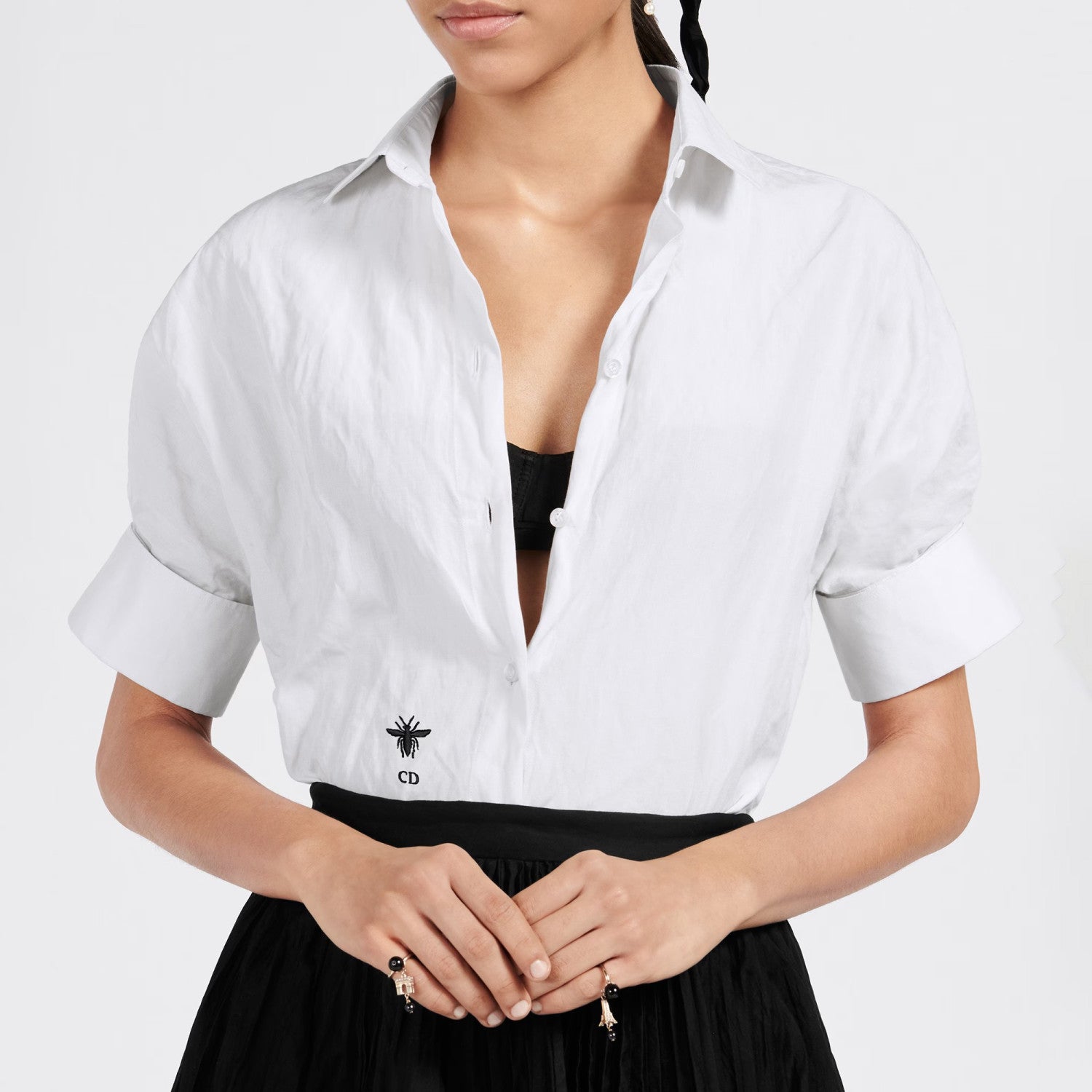 Dior Blouse With Puff Sleeves Women's Embroidered Logo Short Sleeve Shirt #96261