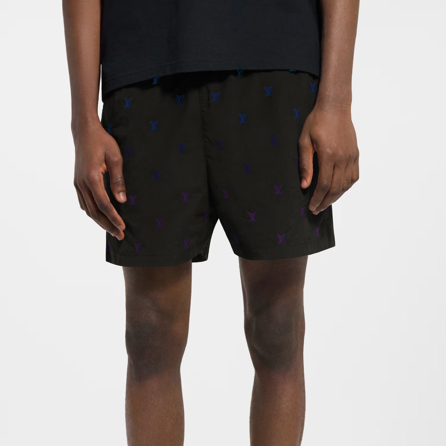 Louis Vuitton LV BLASON Men's Gradient Embroidered Logo Print Solid Color Drawstring Beach Shorts #77563