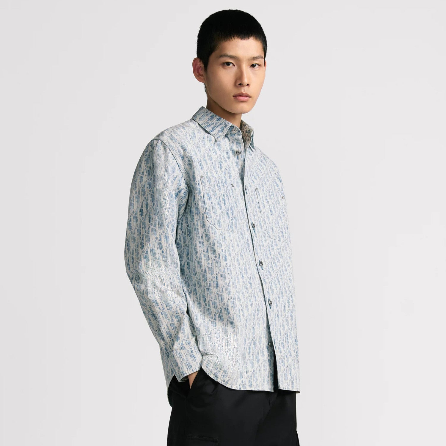 Dior Men's Spring/Autumn Alphabet Print Single-Breasted Long-Sleeved Denim Shirt #77785