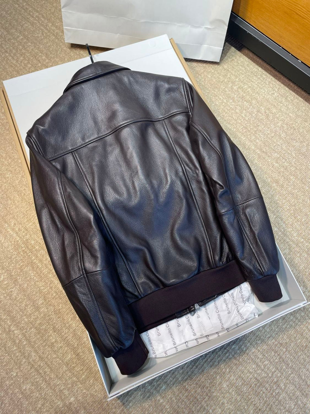 Brunello Cucinelli Men's Spring/Autumn Sheepskin Solid Color Zipper Collar Long Sleeve Grained Leather Aviator Jacket Ngvp #2286