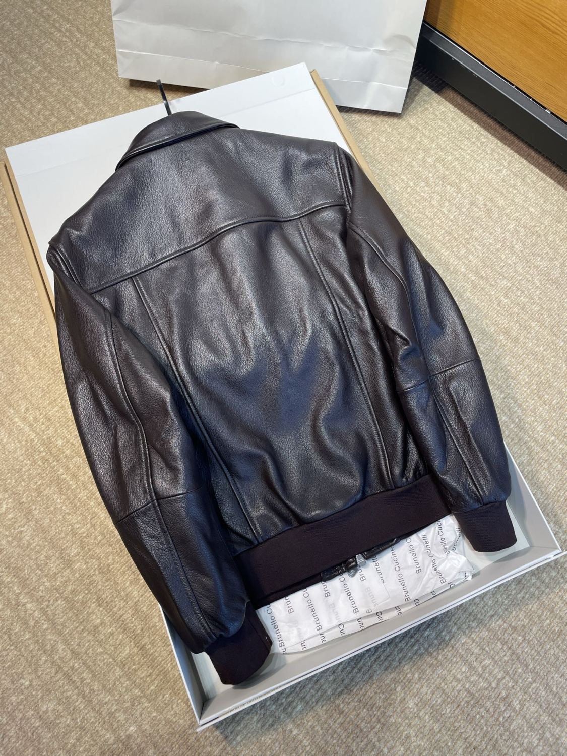 Brunello Cucinelli Men's Spring/Autumn Sheepskin Solid Color Zipper Collar Long Sleeve Grained Leather Aviator Jacket Ngvp #2286