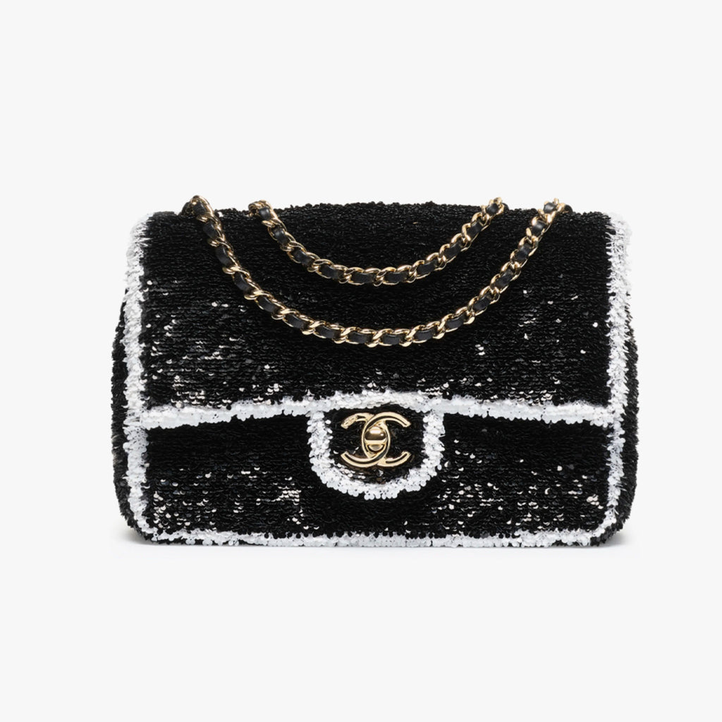 Chanel Autumn/winter Clutch Bag With Sequins And Gold Metal Accents Black And White Women's Crossbody Chain Bag Stylish Casual Elegant Bags  #82241A
