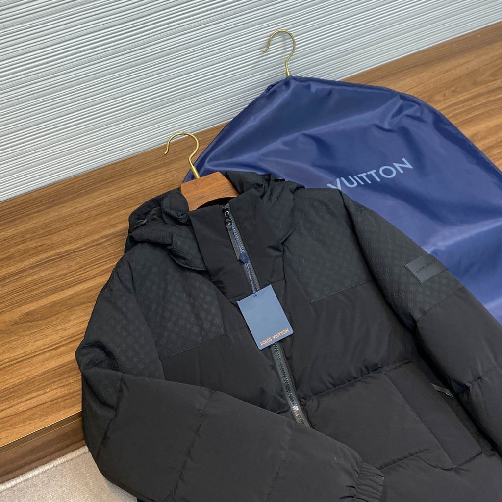 Louis Vuitton Men's Autumn and Winter Solid Color Logo Embossed Hooded Zipper Long Sleeve Warm Puffer Down Jacket #74945