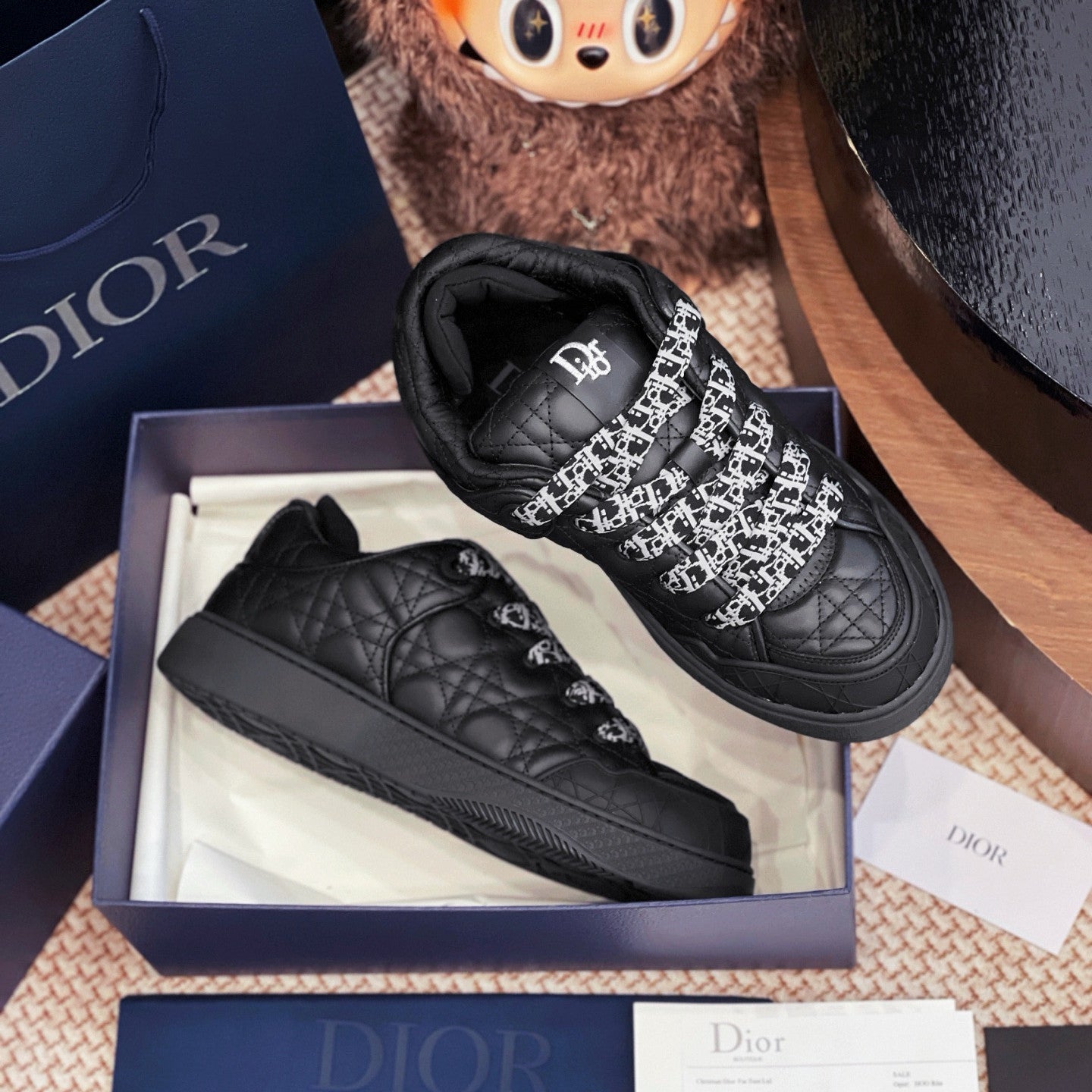 Dior B9S Men's Mesh Fabric Round Toe Thick Sole Lace Up Low Top Leather Casual Board Shoes #76362