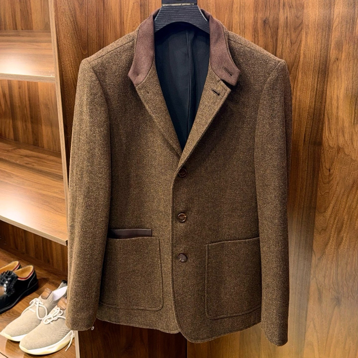 Ermenegildo Zegna Men's Spring/Fall Wool-Cashmere Blend Solid Color Stand Collar Workwear Zhongshan Suit Single-Breasted Long-Sleeve Pocket Jacket Ngvp #2528