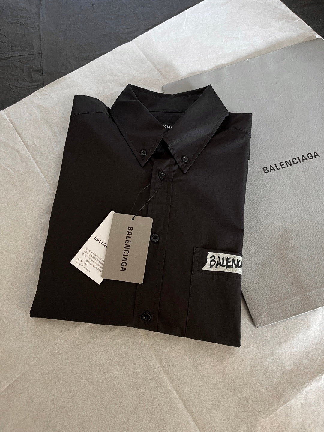 Balenciaga Men's Masking Tape Long Sleeve Shirt Large Fit in Black #337143