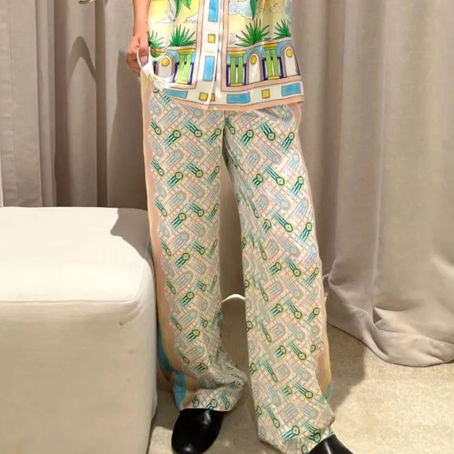 Casablanca Men's Summer Thin Versatile Printed Pants American High Street Loose Straight Casual Wide Leg Trousers #71785