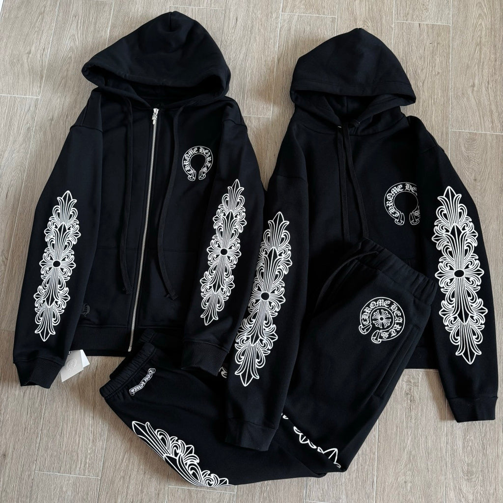 Chrome Hearts Side Floral Leg Pattern Hooded Sweatshirt Pants #375724