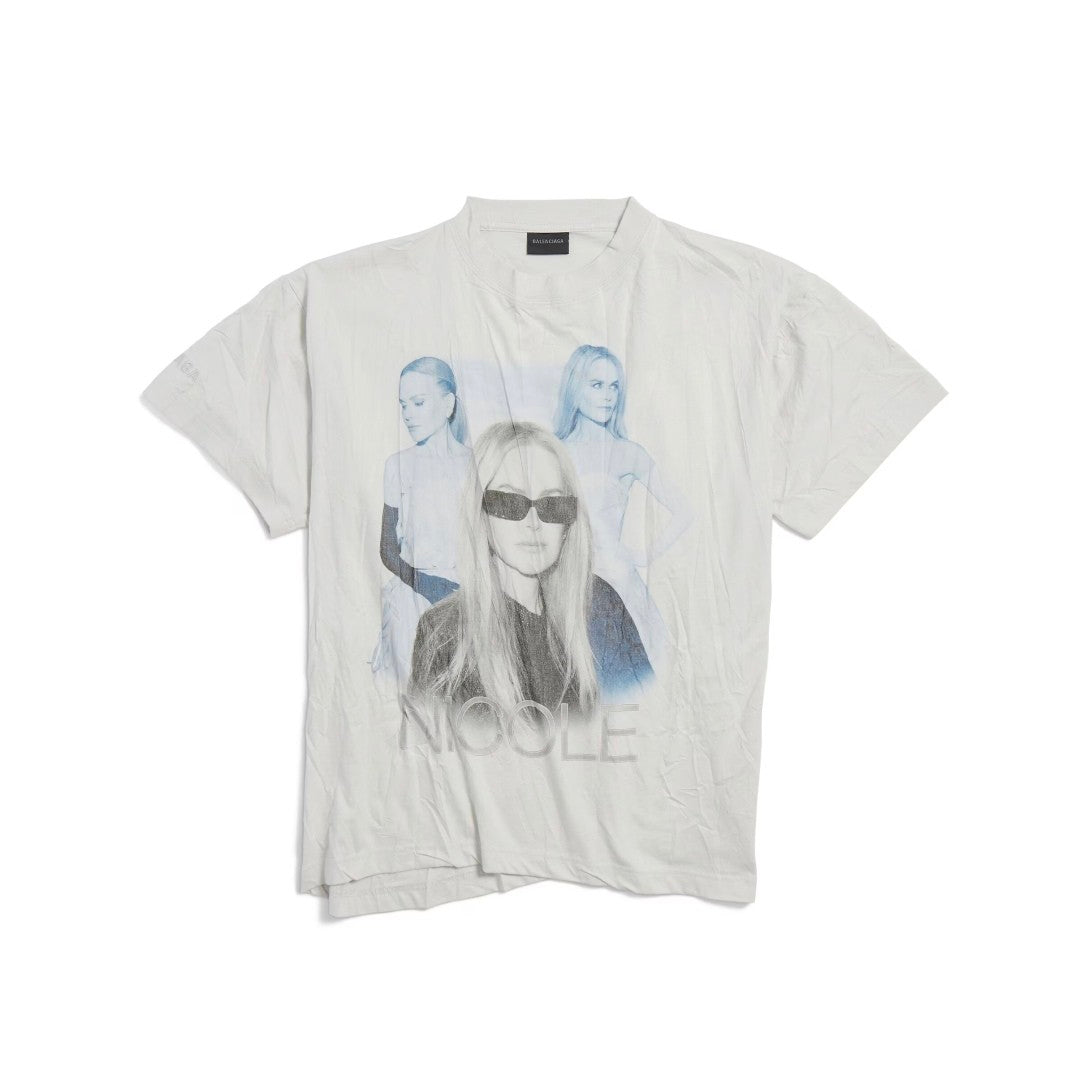 Balenciaga Nicole Kidman Ambassador Signature Portrait Men's Women's Summer Solid Color Pleated Washed Casual Loose Short Sleeve NICOLE BOXY T-Shirt Ngvp #1482