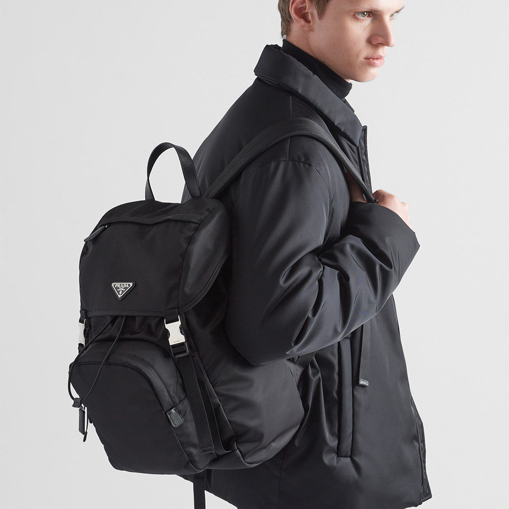 PRADA Black Re-nylon And Saffiano Leather Backpack #379110