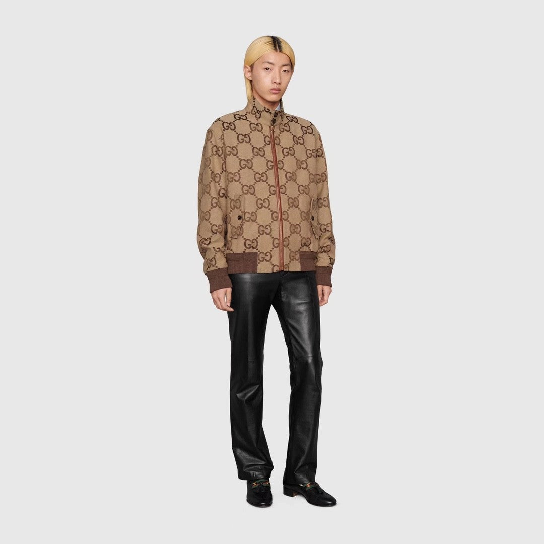 Gucci Men's Spring And Autumn GG Full Print Canvas Long Sleeve Standing Collar Fit Solid Color Jacket #5161