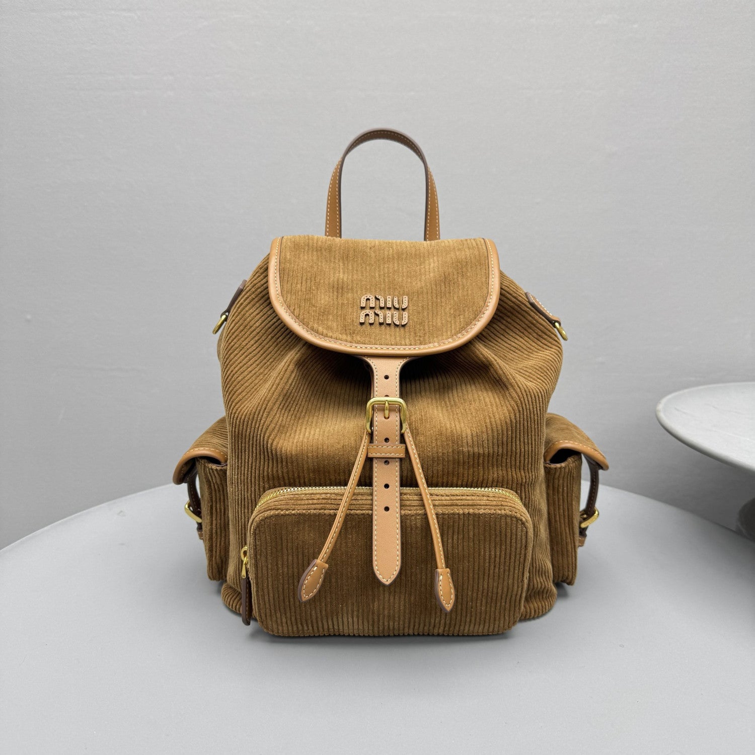 MiuMiu Large Cinnamon Corduroy Backpack #334155