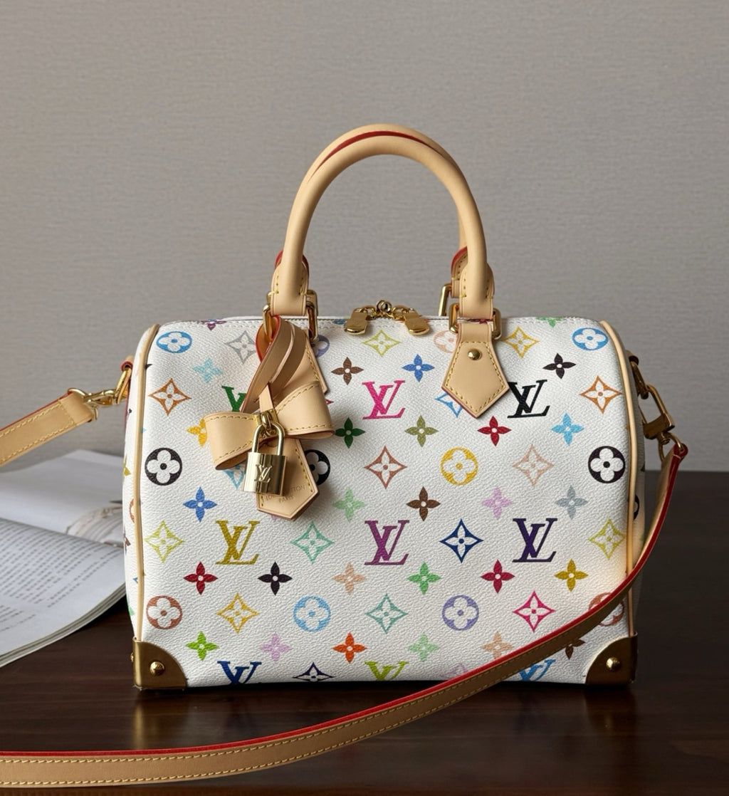 Louis Vuitton Lv X Tm Speedy Bandoulière 25 Women's Colorful Monogram Print Adjustable Detachable Strap Leather Shoulder Crossbody Bag Tote Bags #76128