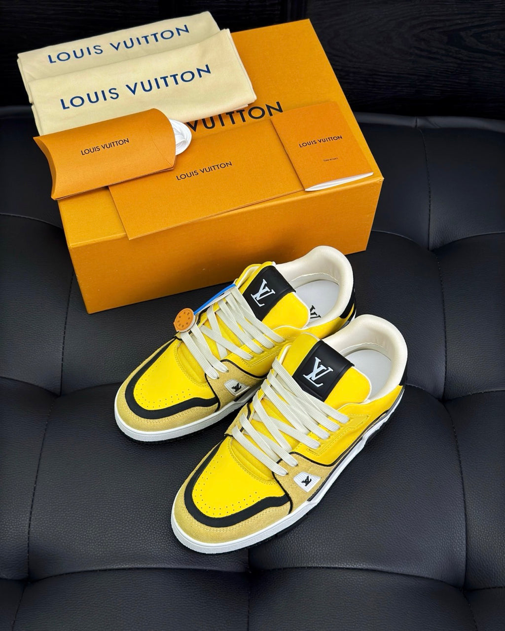 Louis Vuitton LV Trainer Men's And Women's Solid Color Cowhide Leather Round Toe Low Top Lace-up Sneakers Shoes #77891
